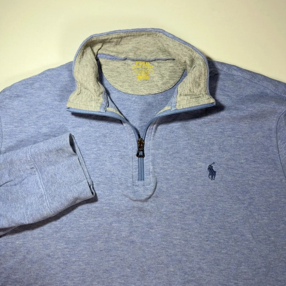 Polo Ralph Lauren Quarter Zip Pullover Mens Large Blue Excellent‎ Heathered Knit